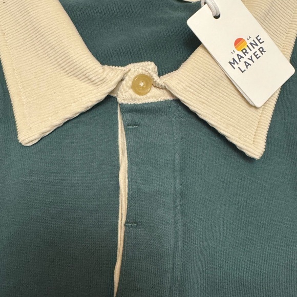 Marine Layer MARGE Size 100% Cotton Rugby Polo Shirt Corduroy Collar M/L - Picture 3 of 12